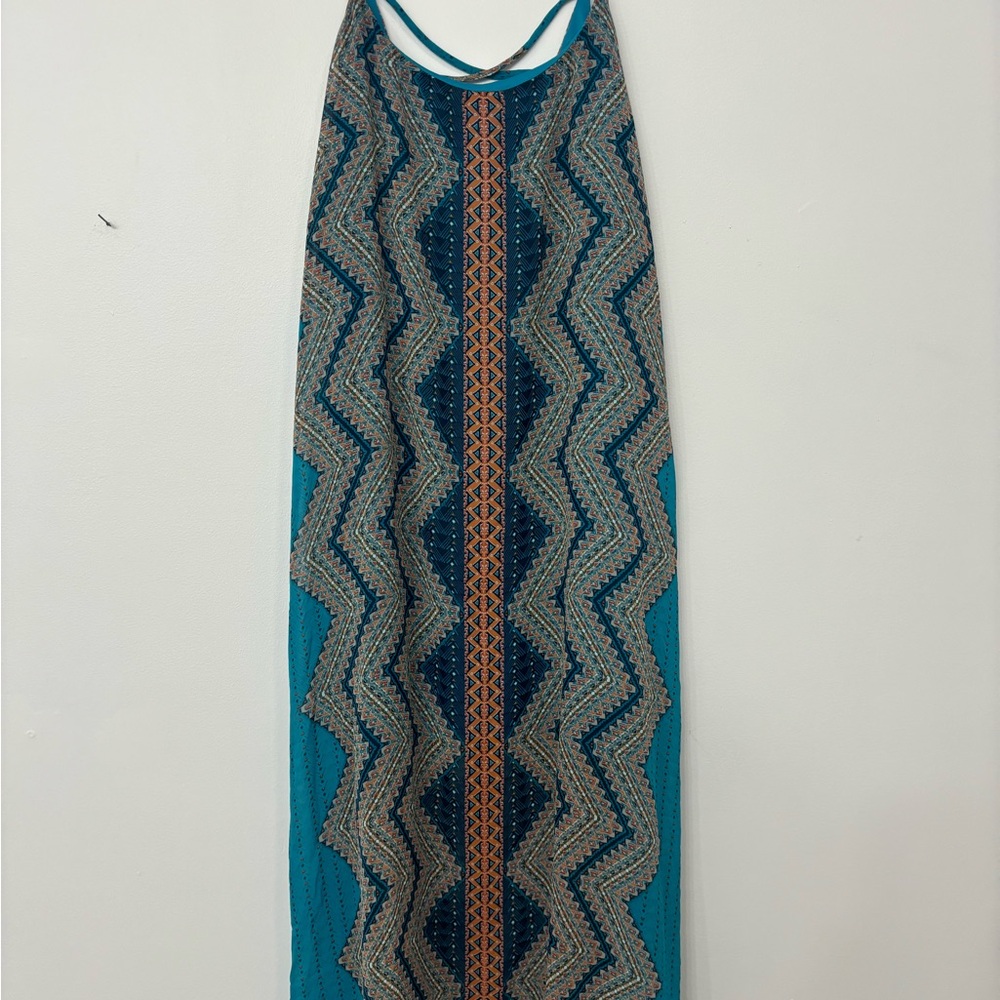 Bisou Bisou Teal and Orange Zigzag Backless Dress Chic